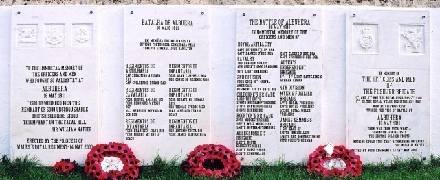 Memorials to the battalions which fought at the Battle of Albuera